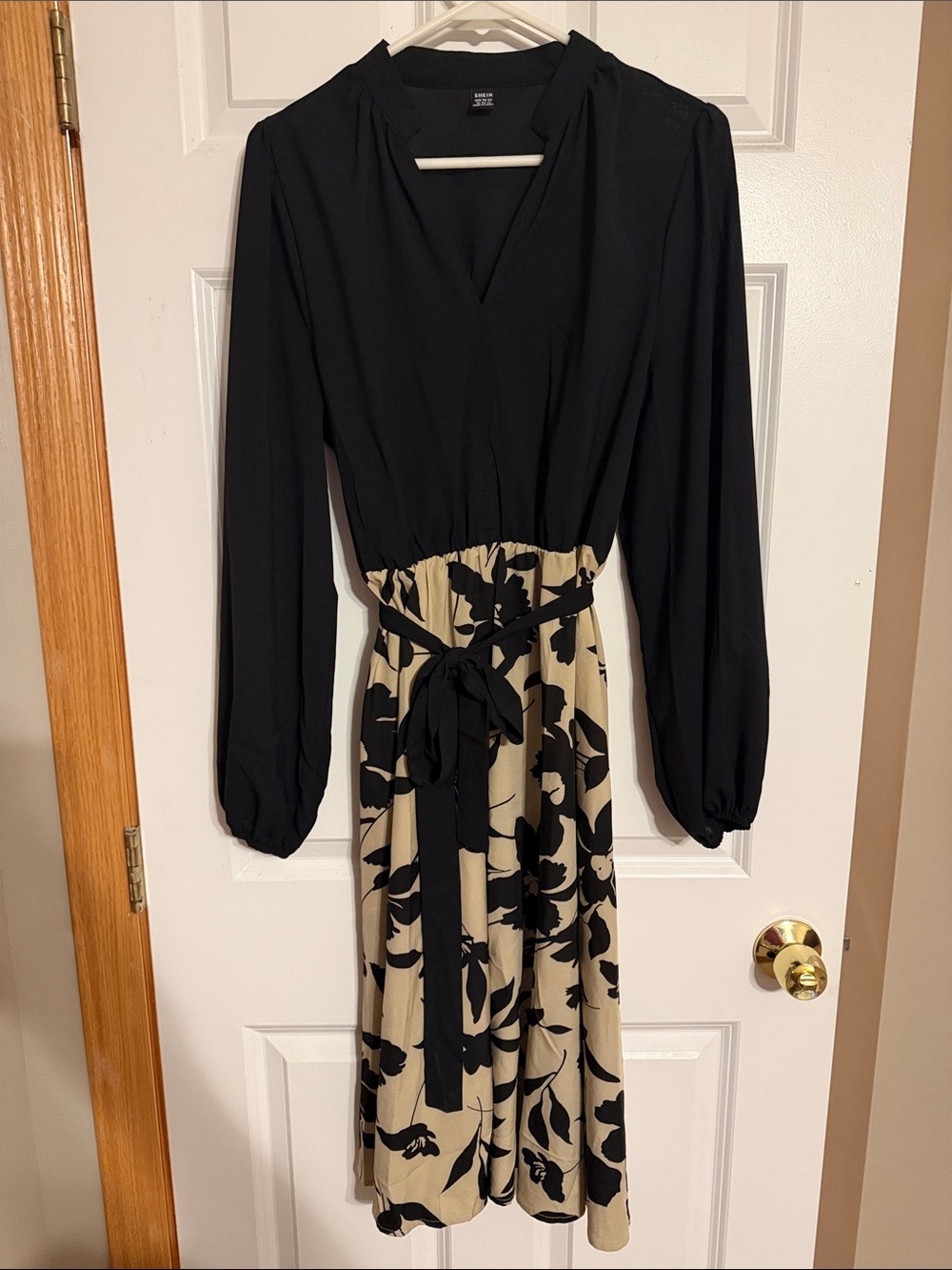 SHEIN Black Top with Cream Floral Midi Dress